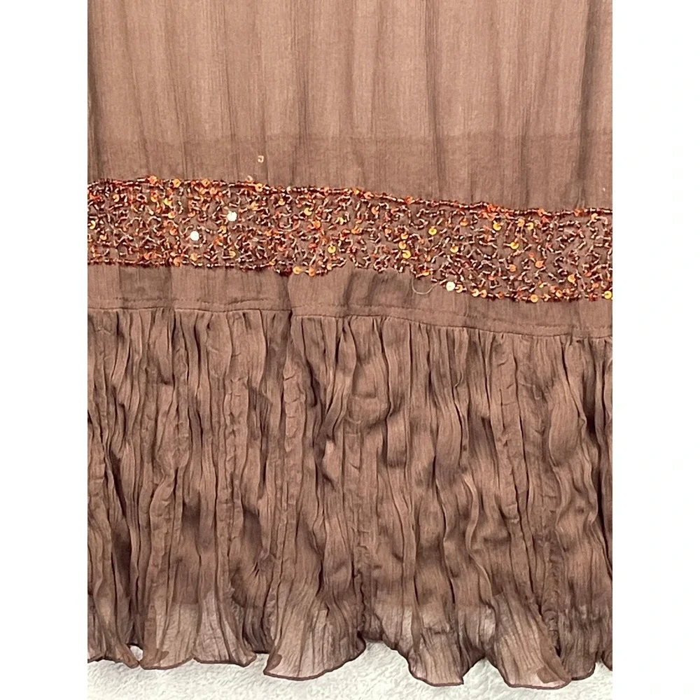 ECHO SCARF Brown Sequin Trim‎ Art to wear Artsy Lightweight Semisheer Bohemian